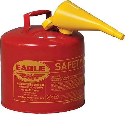 Eagle 5 Gal Type I Safety Gas Can (Steel + Funnel)