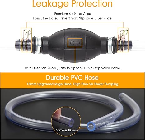 Manual Fuel Transfer Pump with PVC Hoses (High Flow Siphon)