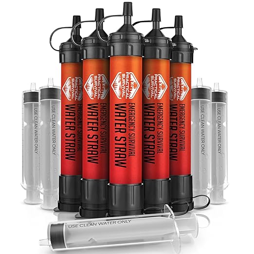 5-Pack Emergency Water Filter Straws (Reusable, No Expiry)