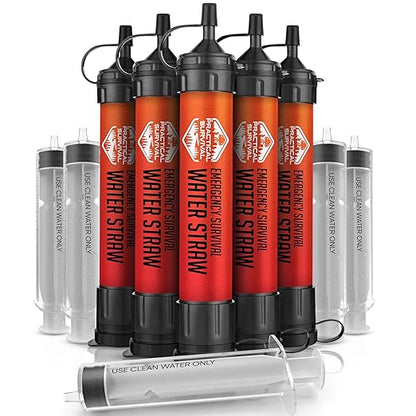 5-Pack Emergency Water Filter Straws (Reusable, No Expiry)