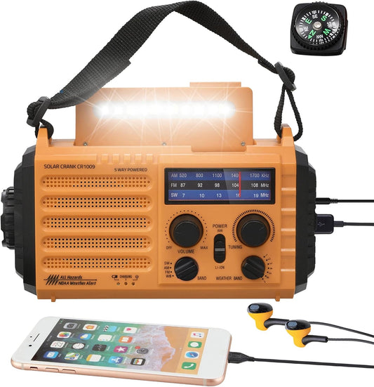 NOAA Weather Radio AM/FM/Shortwave, 5 Way Powered Emergency Radio 5000mAh/18500mWh Battery Backup Solar Crank, Portable Phone Charger with LED Flashlight,...