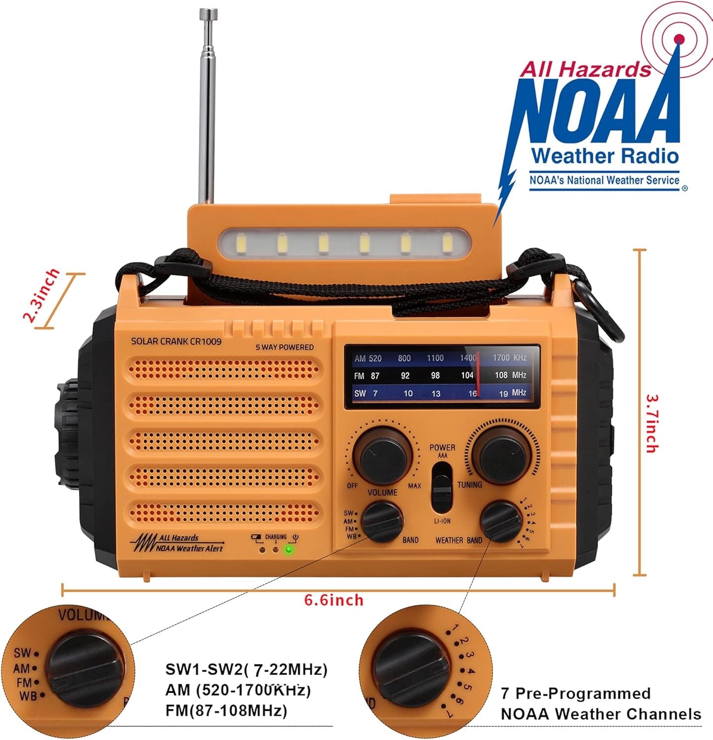 NOAA Weather Radio AM/FM/Shortwave, 5 Way Powered Emergency Radio 5000mAh/18500mWh Battery Backup Solar Crank, Portable Phone Charger with LED Flashlight,...