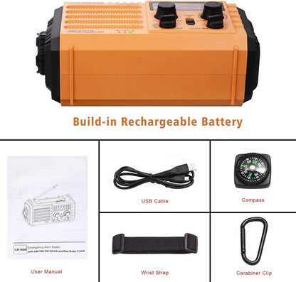 NOAA Weather Radio AM/FM/Shortwave, 5 Way Powered Emergency Radio 5000mAh/18500mWh Battery Backup Solar Crank, Portable Phone Charger with LED Flashlight,...